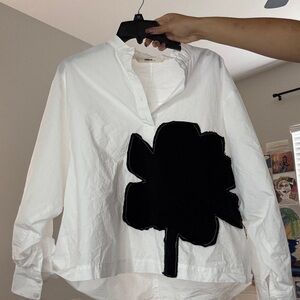 White Button Down Shirt with Black Design